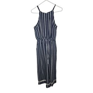 Bailey Blue Striped Jumpsuit Halter Neck‎ Sleeveless Drawstring Waist Size L
